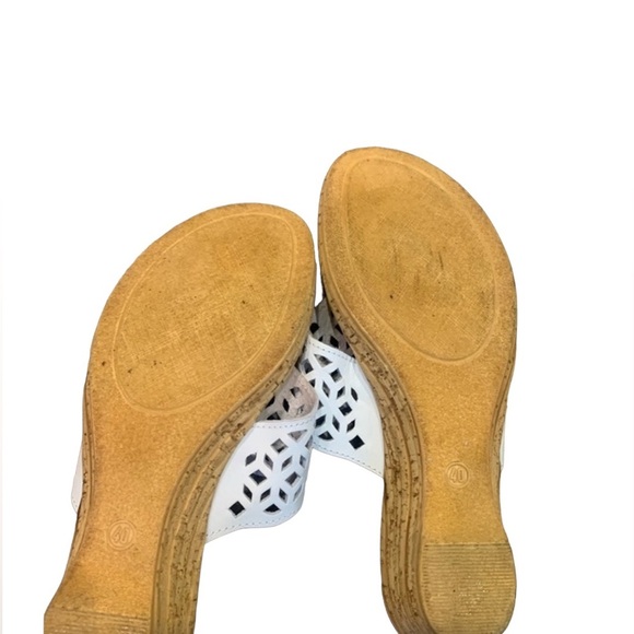 SPRING STEP Sandals White Leather Wedge Slides Size 40 Made in Italy US Sz 9.5 - Picture 6 of 9